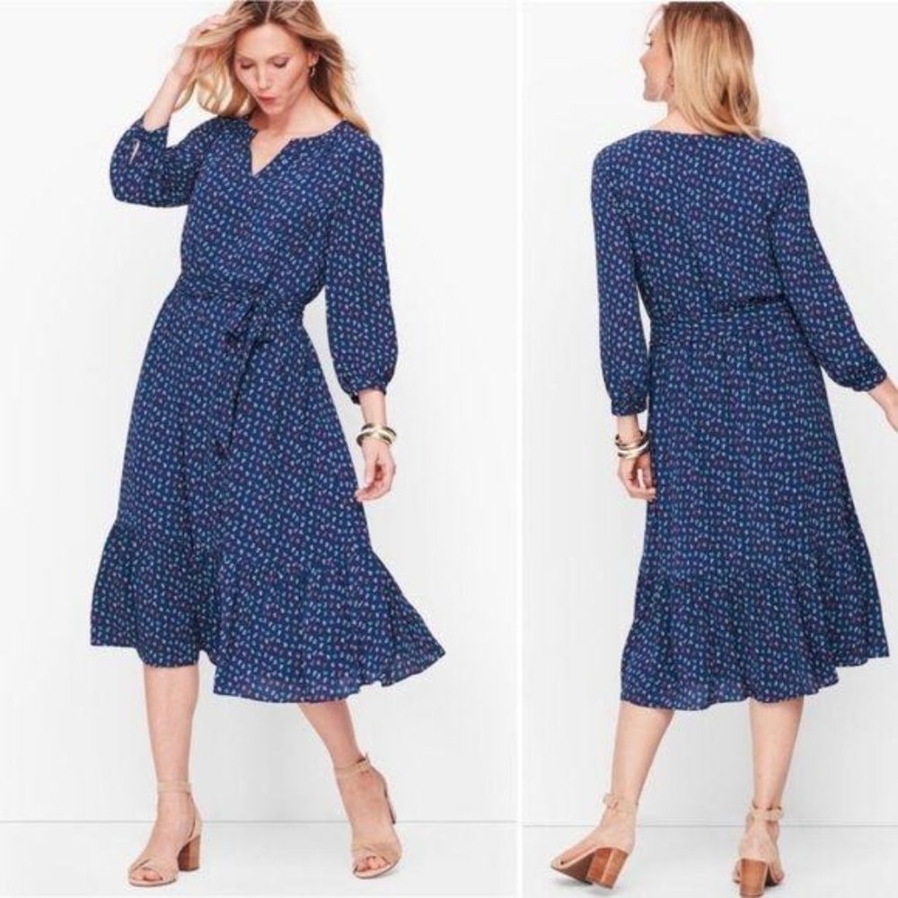 Talbots Anchor Printed Flounce Hem Dress NWT